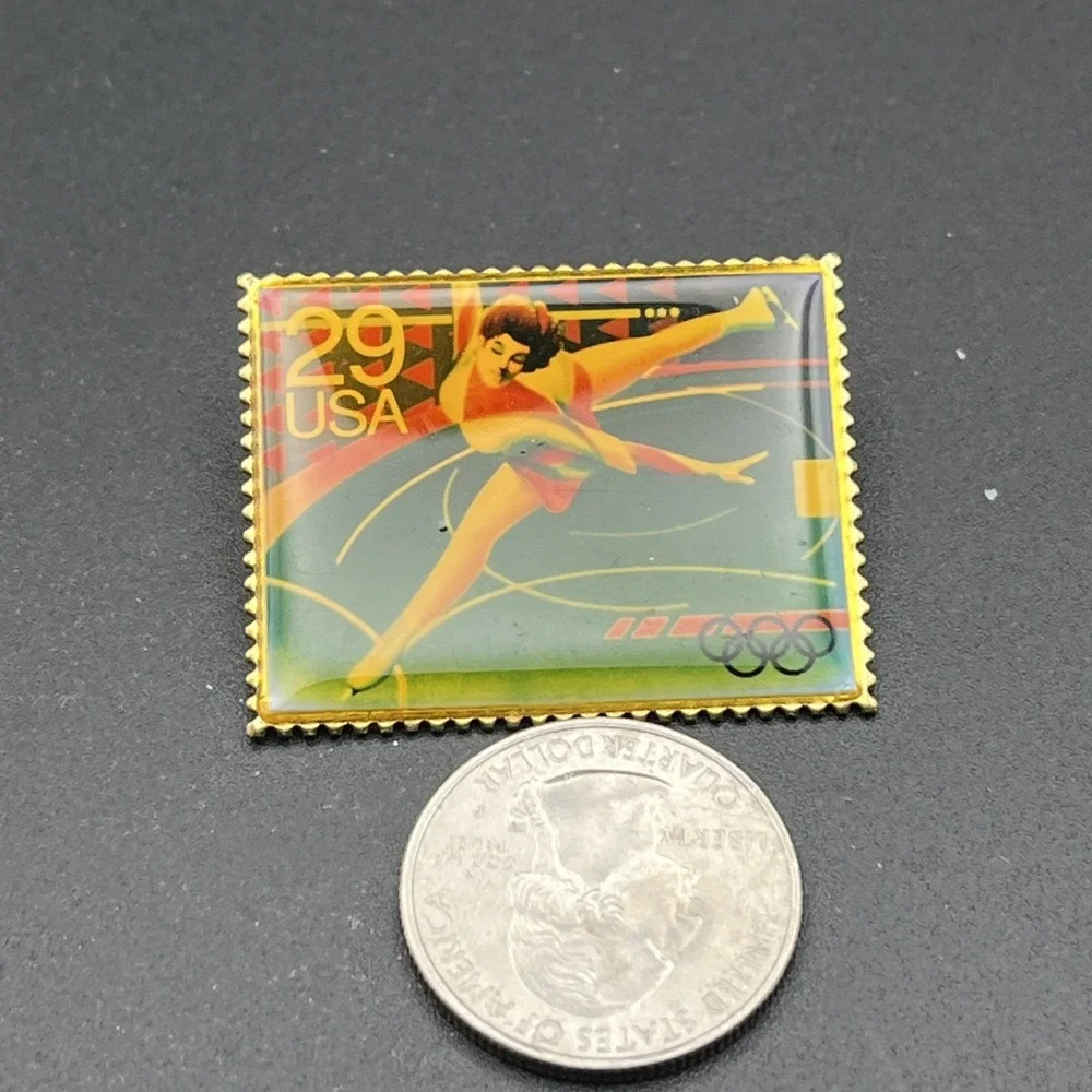 1992 Albertville Winter Olympics USPS Sponsor Figure Skating Stamp Lapel Hat Pin